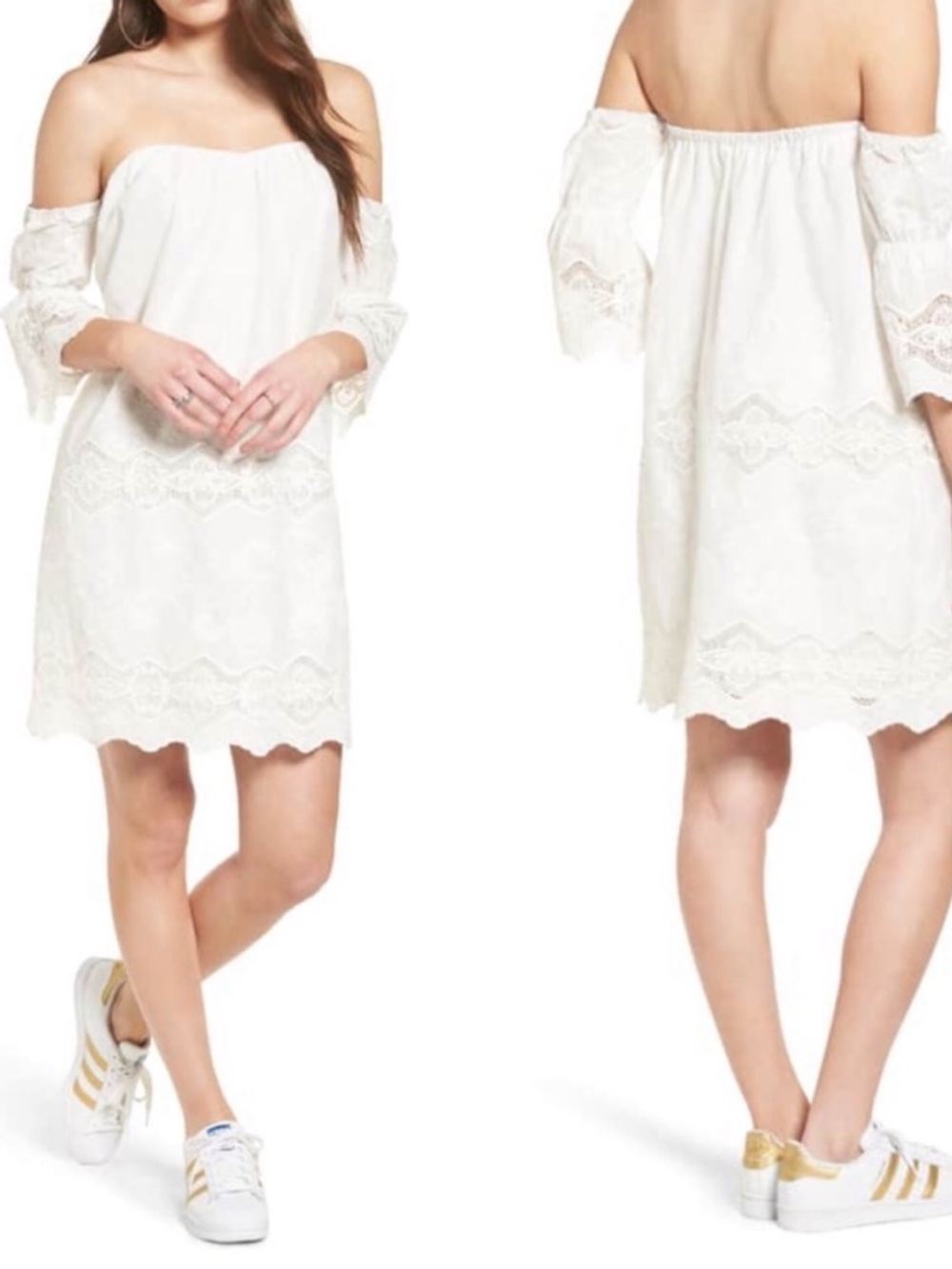 Astr Boho Off-Shoulder Crochet Trim Top - Ivory
